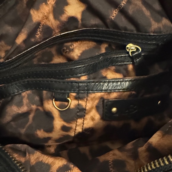 B. Makowsky Black embossed Leather Shoulder Bag with Gold Accents - Picture 5 of 8